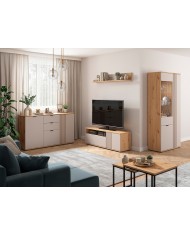 Vitrină BREVAS 90 cm cu 2 uși, stejar artisan/cashmere
