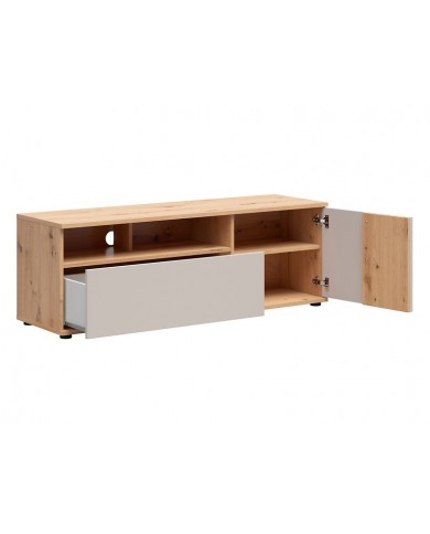 Comodă TV BREVAS 135 cm cu uși și sertar, stejar artisan/cashmere