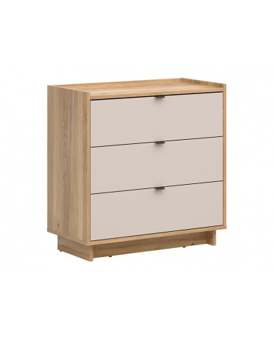 Comodă Dalva 85 cm cu 3 sertare, stejar Mauvella/cașmir