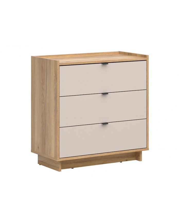 Comodă Dalva 85 cm cu 3 sertare, stejar Mauvella/cașmir