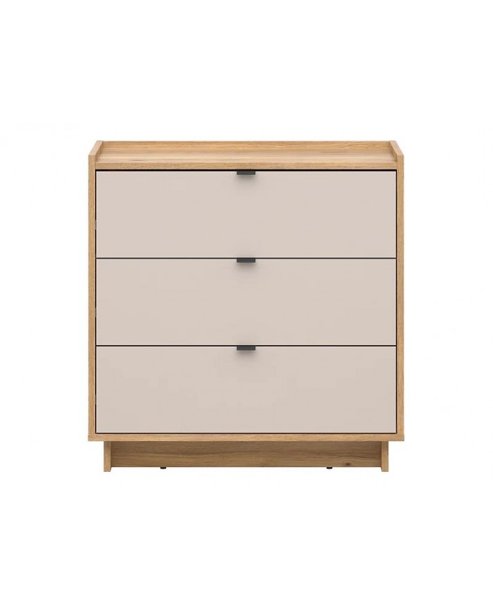 Comodă Dalva 85 cm cu 3 sertare, stejar Mauvella/cașmir