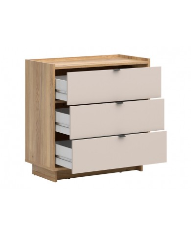 Comodă Dalva 85 cm cu 3 sertare, stejar Mauvella/cașmir