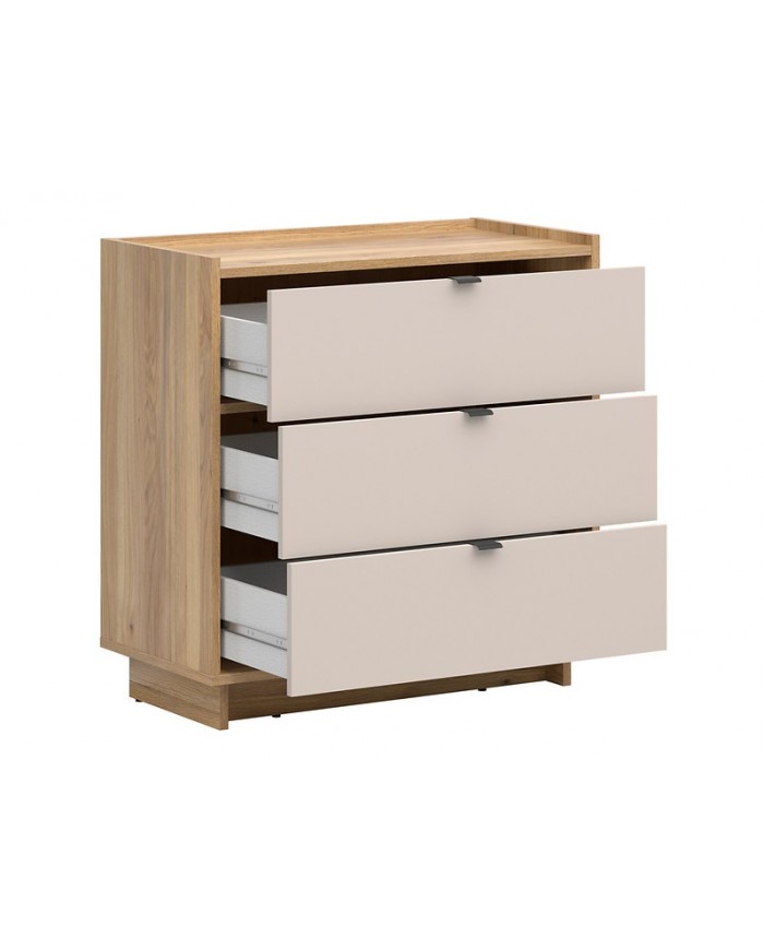 Comodă Dalva 85 cm cu 3 sertare, stejar Mauvella/cașmir