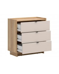 Comodă Dalva 85 cm cu 3 sertare, stejar Mauvella/cașmir